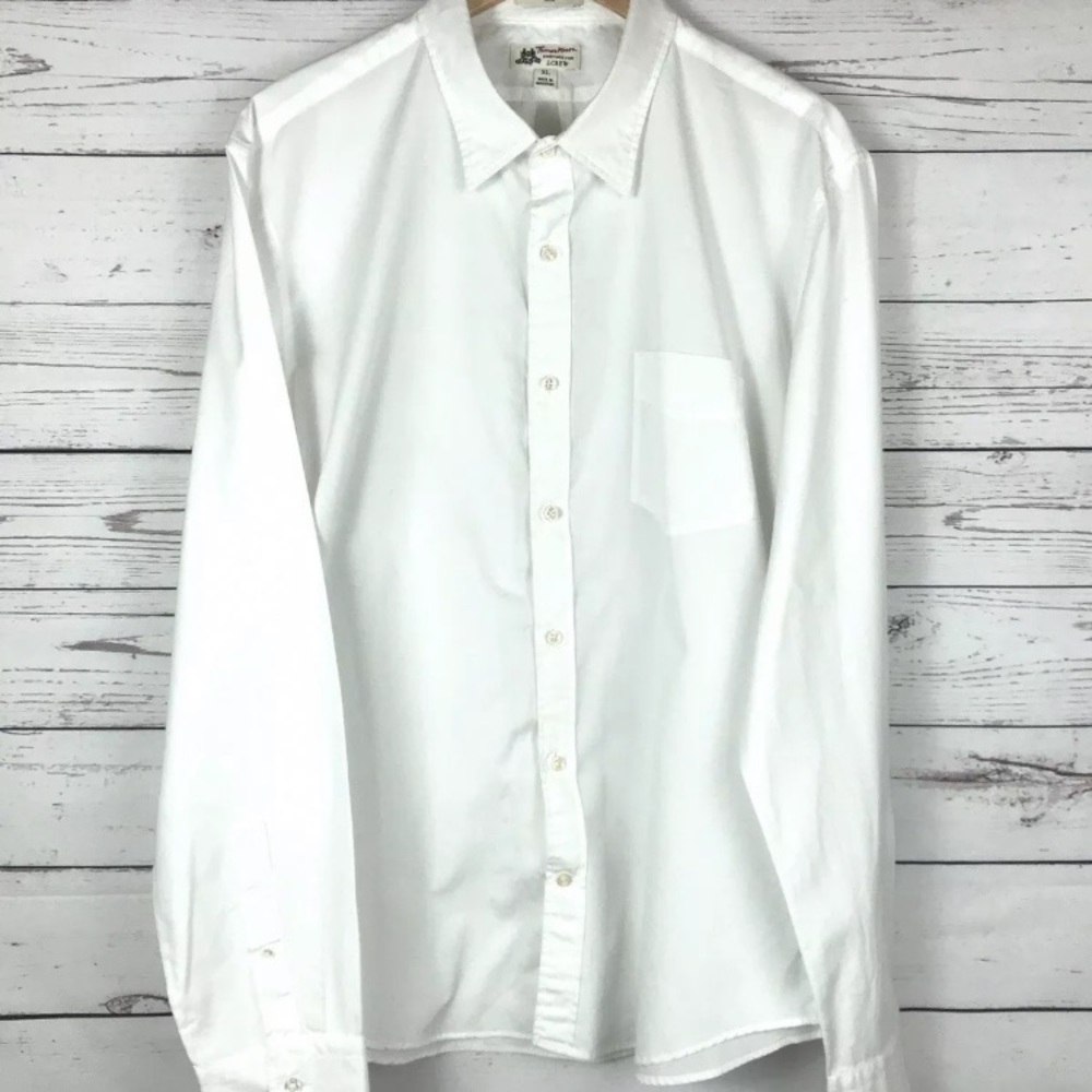 J Crew Thomas Mason Mens Solid White Button Front
